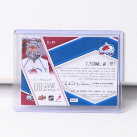 Semyon Varlamov UD Game-Used Jersey Hockey Card Colorado Avalanche 2011/12 - Picture 2 of 2
